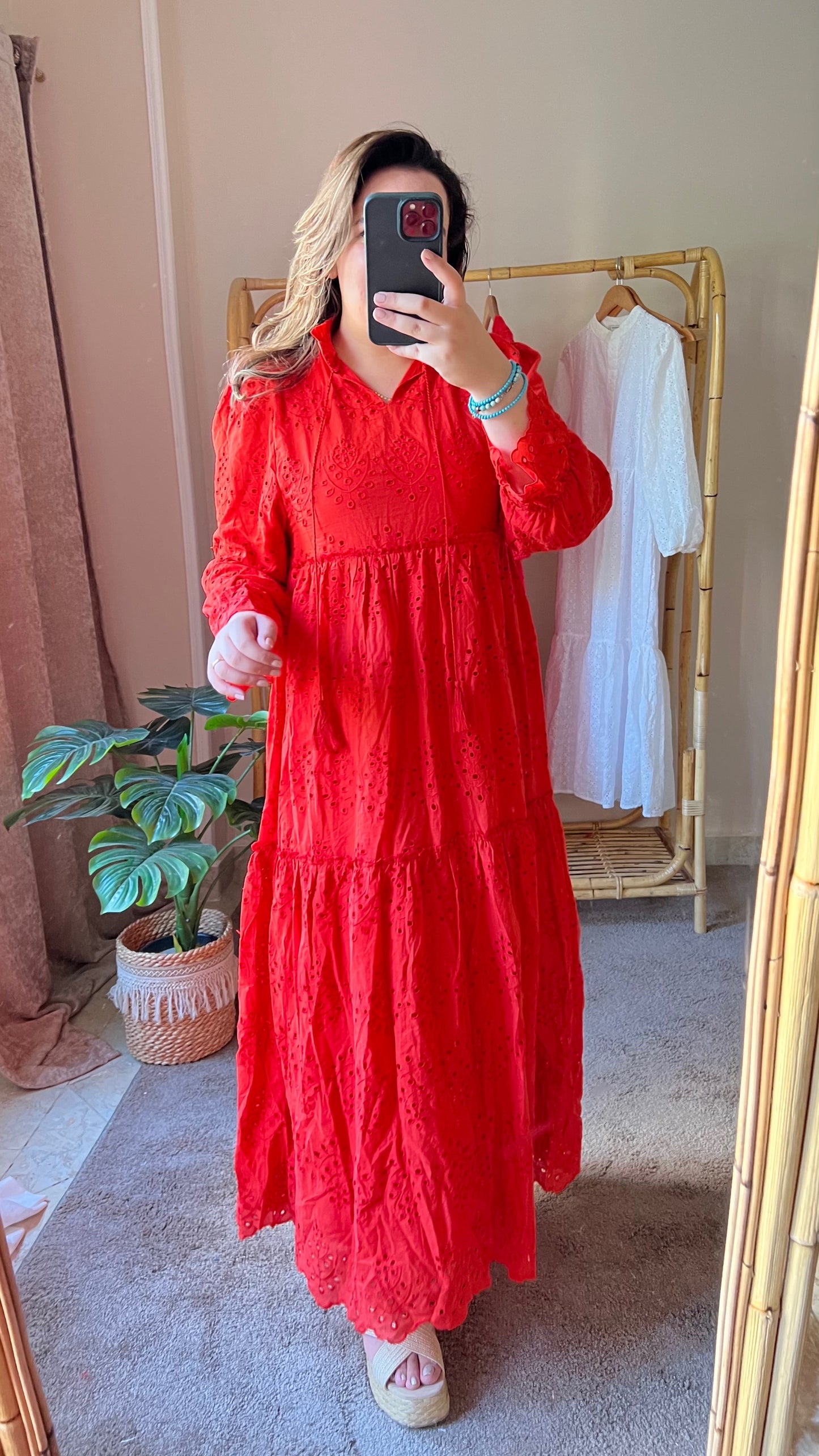 Red Embroidered Cut Out Inlined Dress
