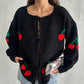 Cherry Black Cardigan With Tie Front Details