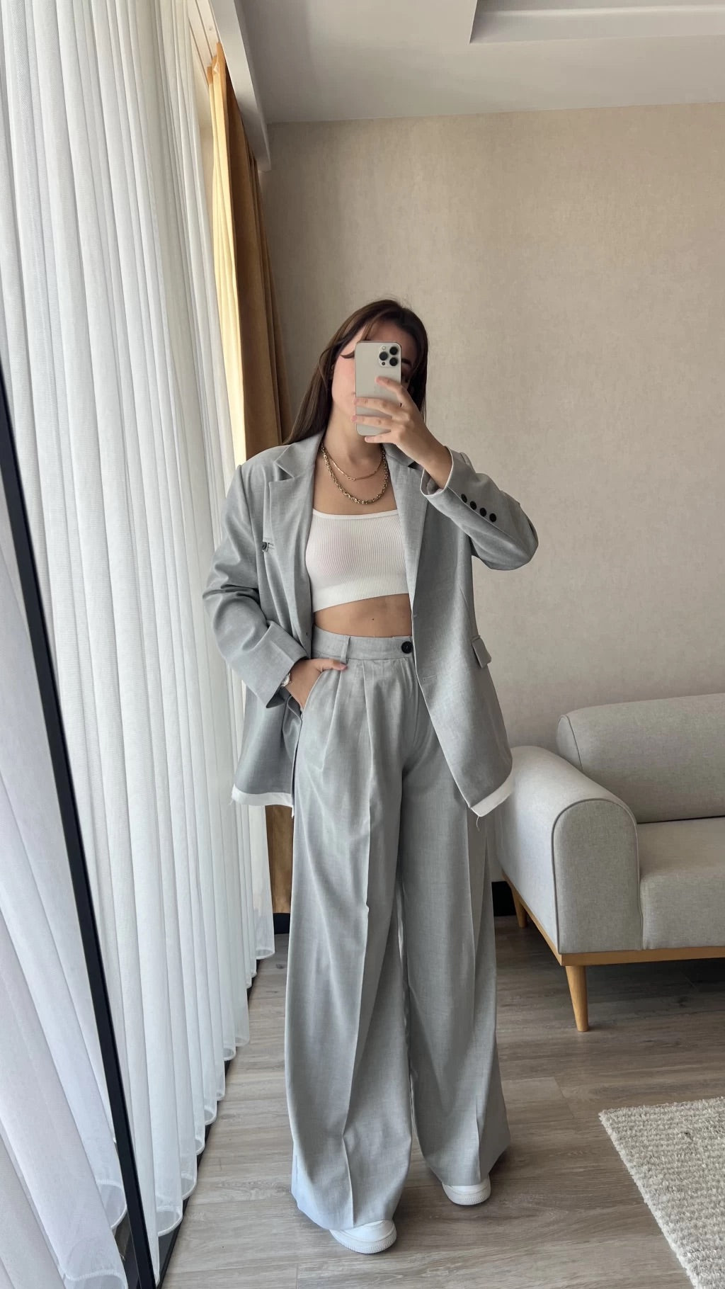 Grey Classic Palazzo Pants