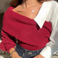 Burgundy Off Shoulder Pullover With Shirt Sleeve