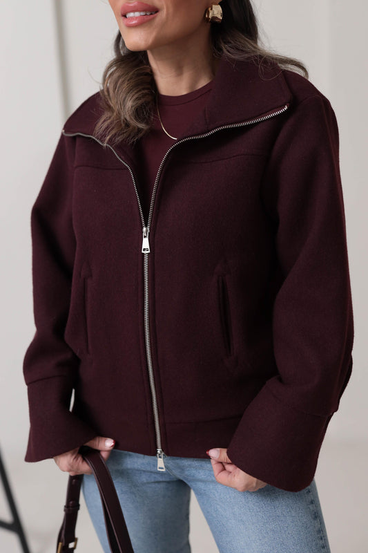 Burgundy Zip Up Wool Jacket