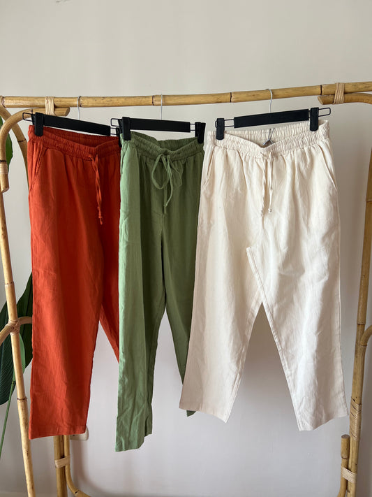 Cotton Carrot Pants With Elastic Waist