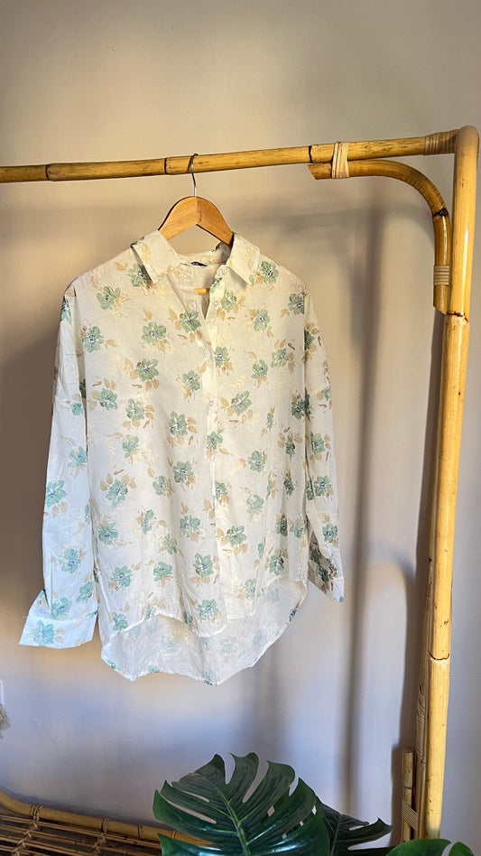 Pastel Green Embroidered Oversized Shirt