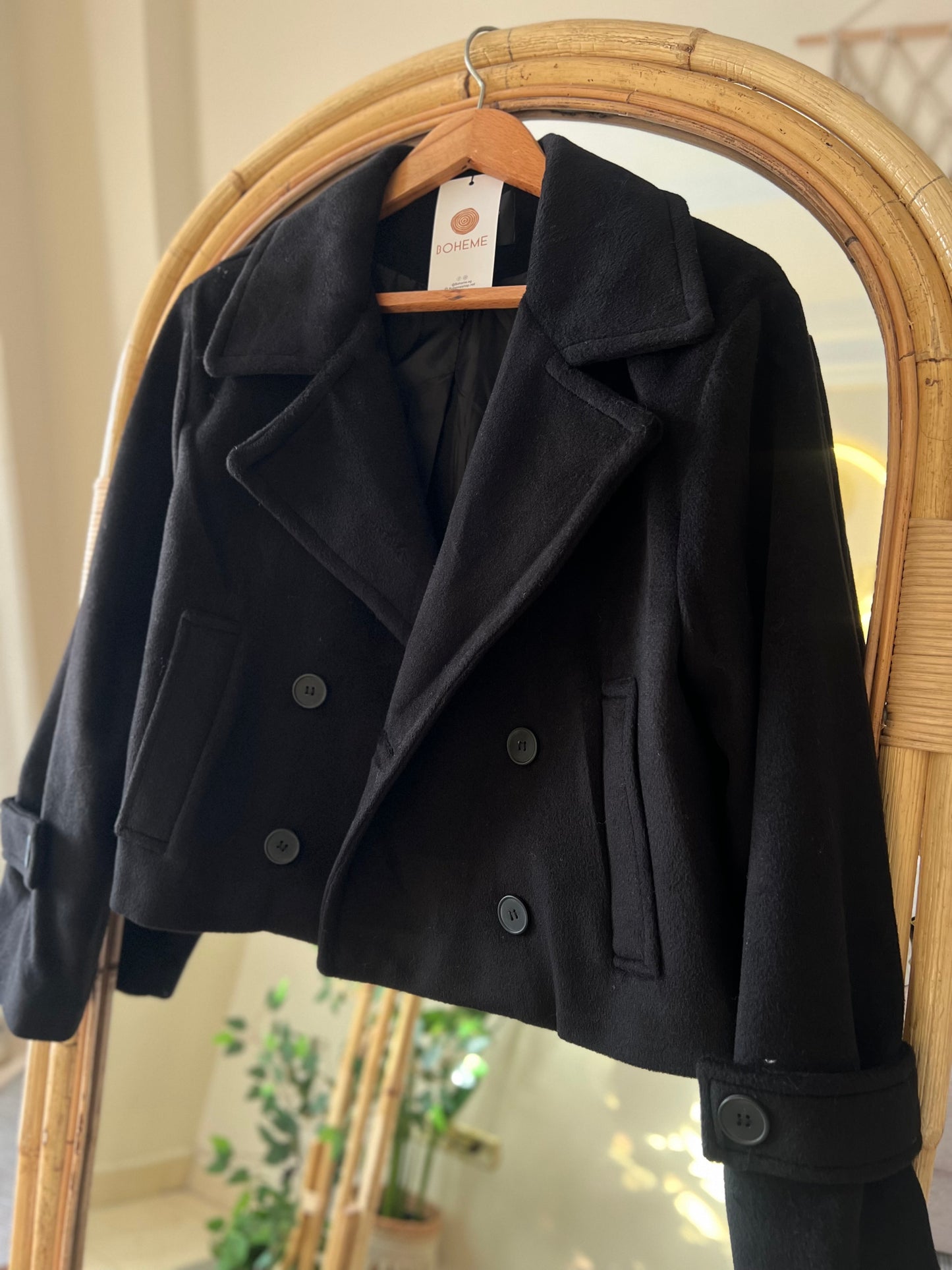 Black Double-Breasted Wool Coat