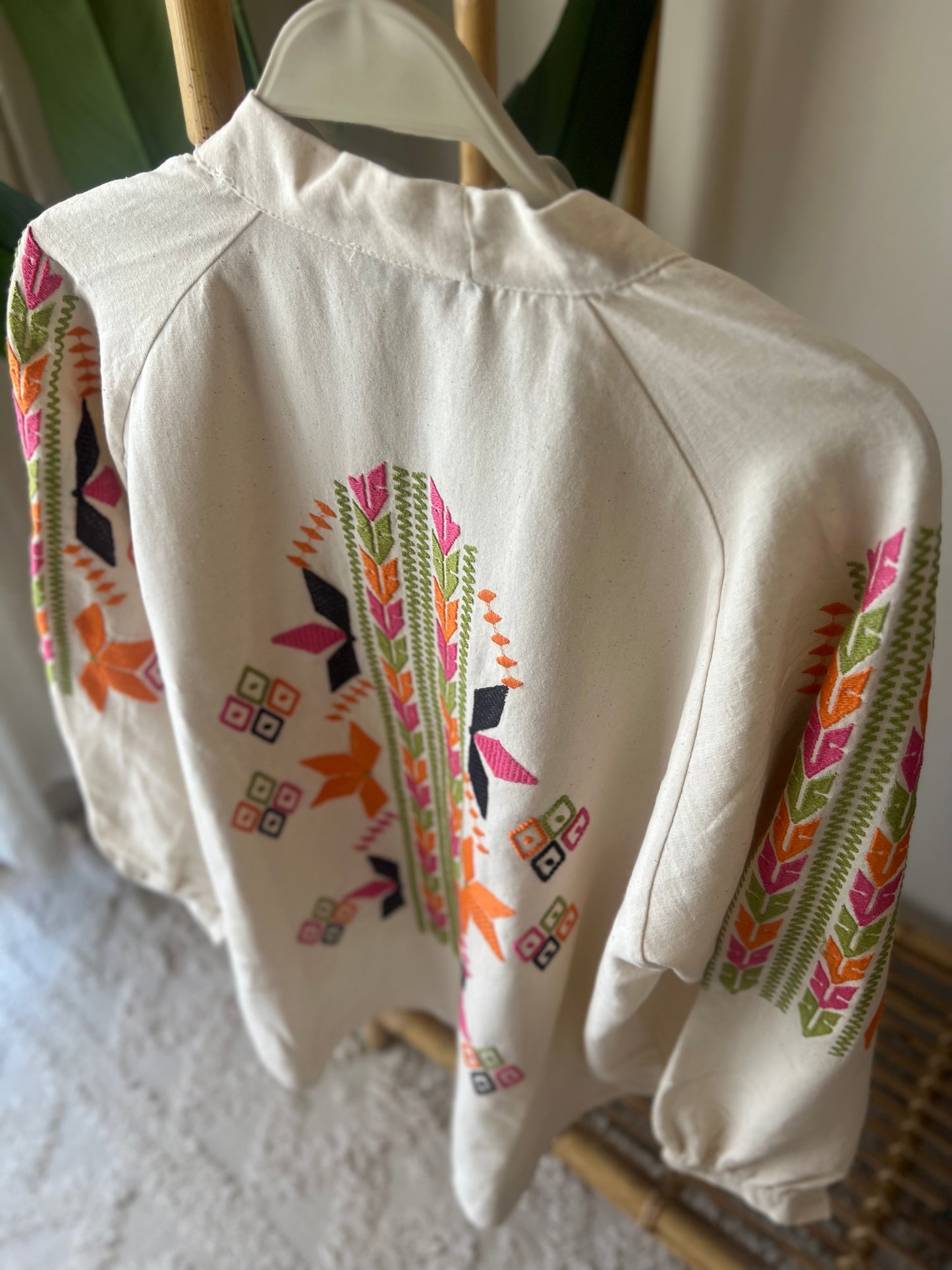 Embroidered Colorful Geo Linen Kimono