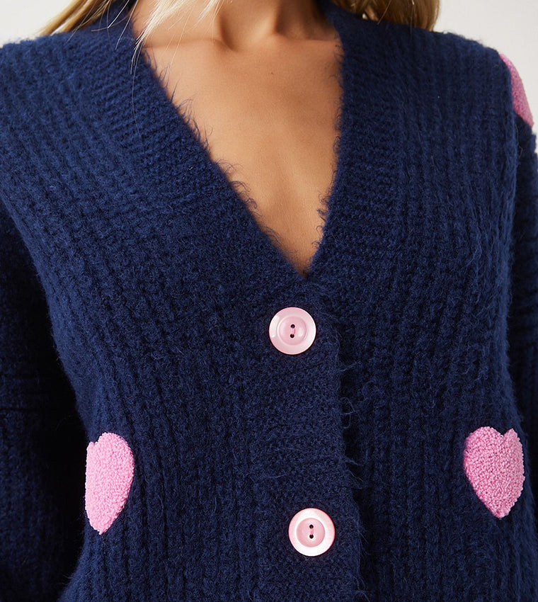 Navy X Pink Hearts Triko Cardigan