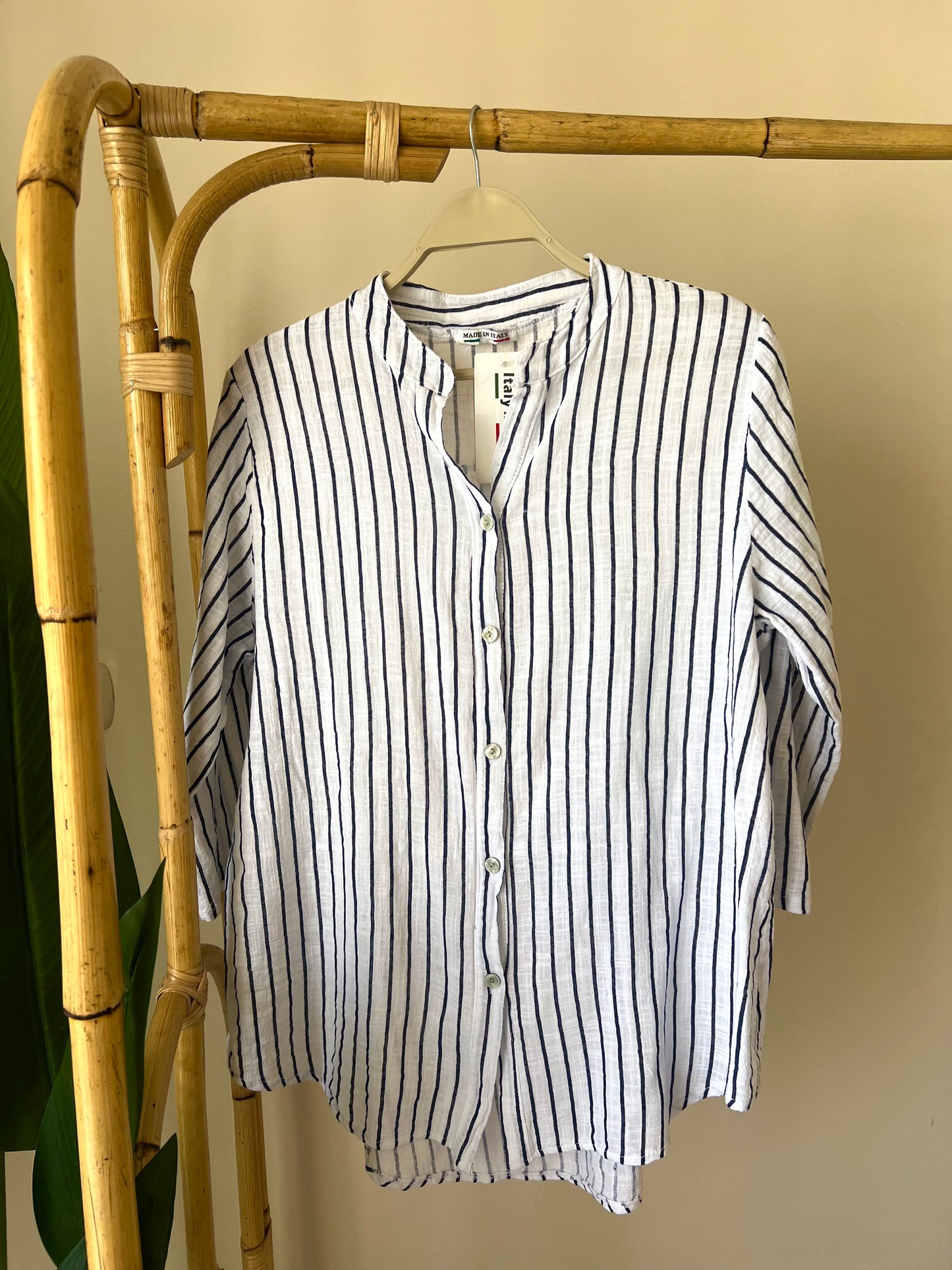 Italian Linen Navy Striped Shirt