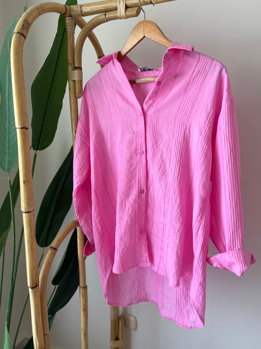 Hot Pink Striped Regular Fit Shirt