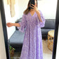 Floral Purple Ruffled Sleeves Dress