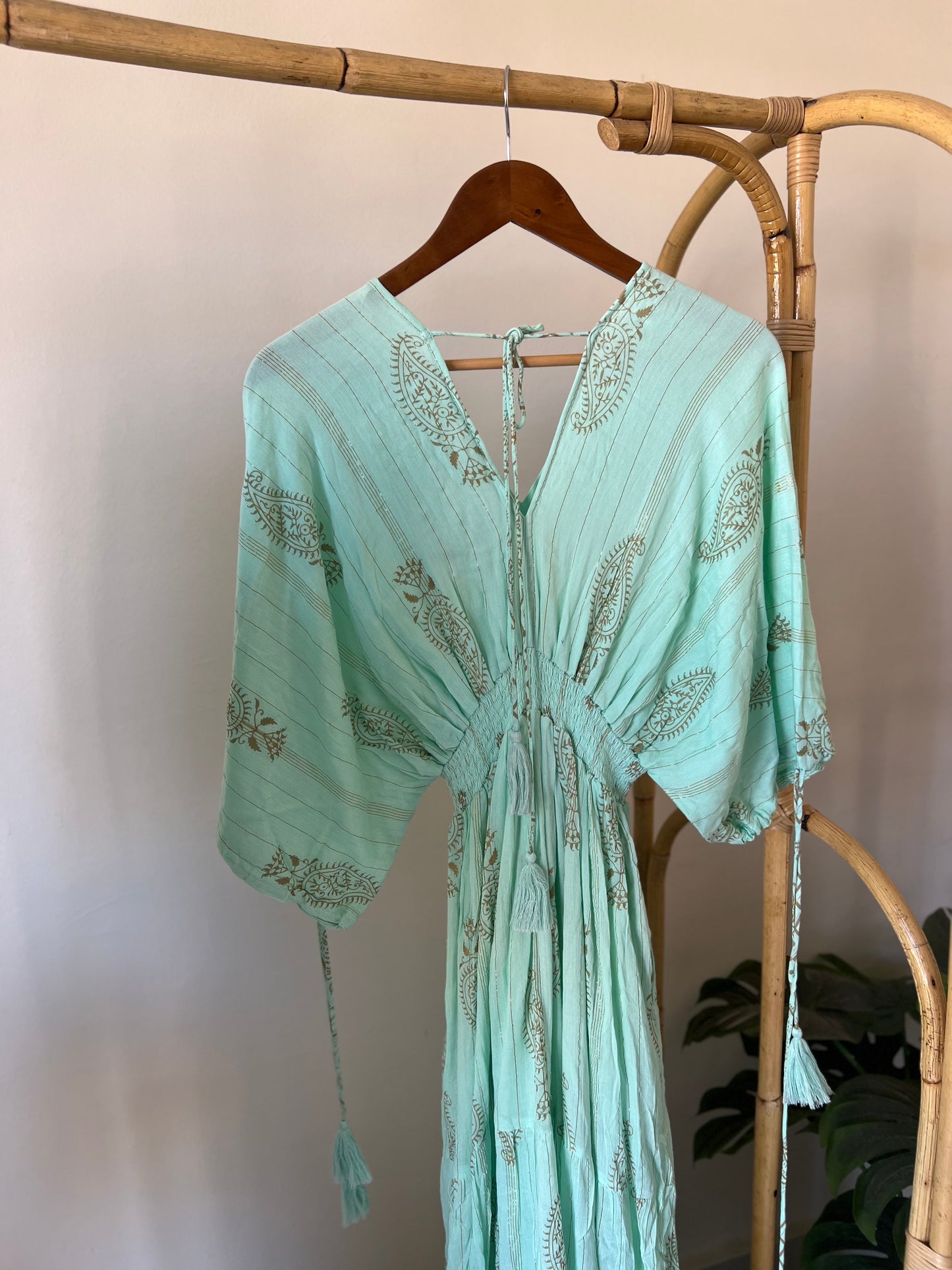 Italian Turquoise Embroidered Dress With Pockets