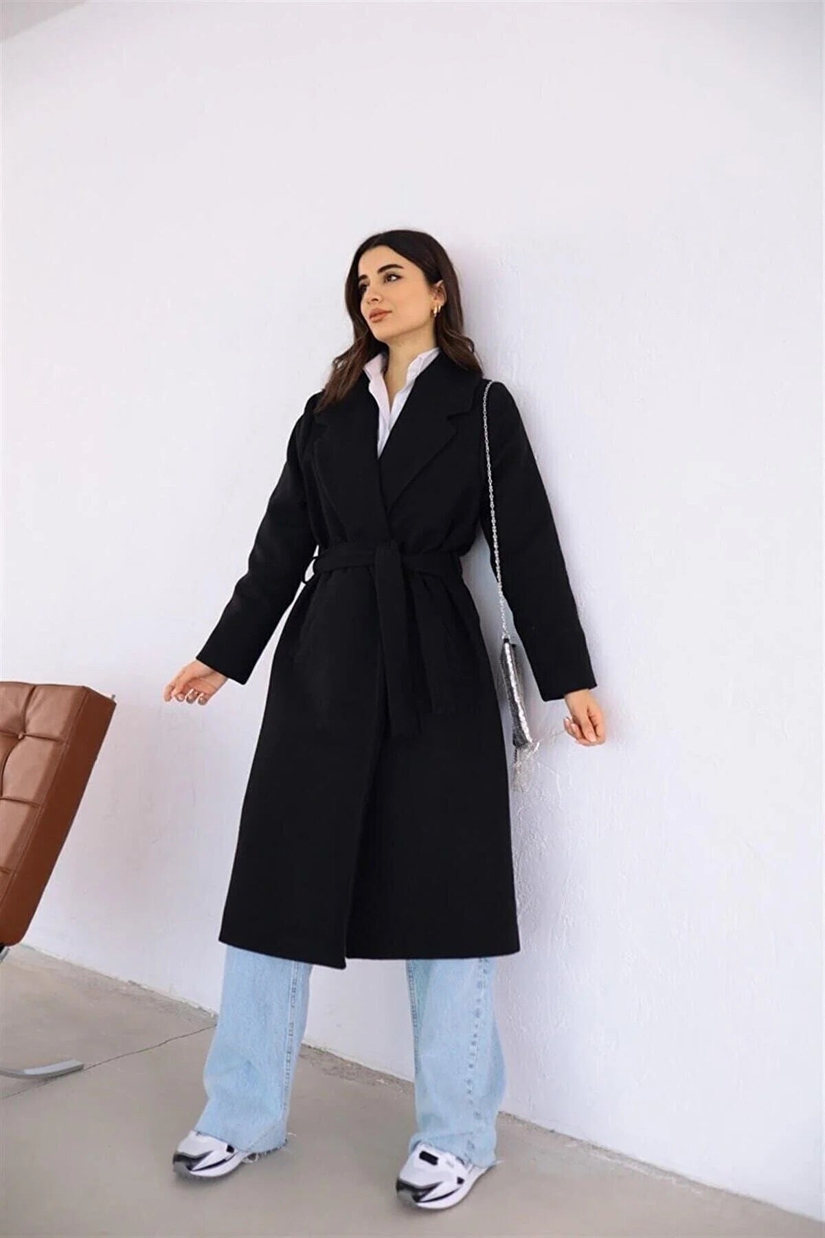 Black Belted Wool Coat