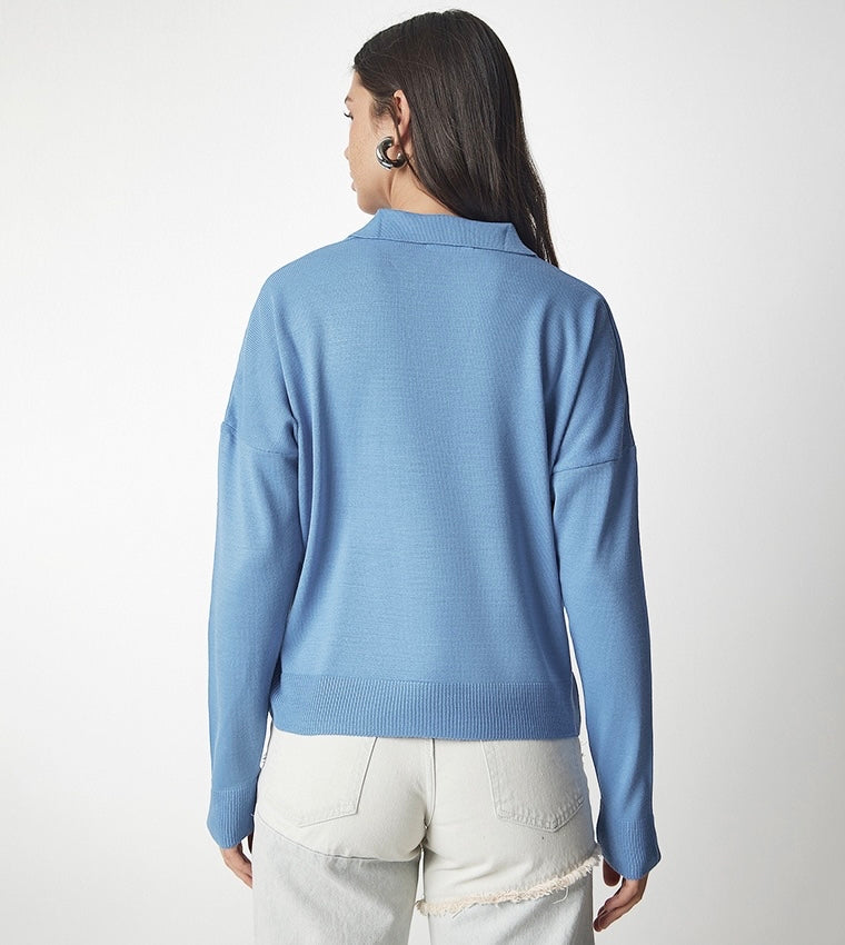 Polo Neck Blue Pullover