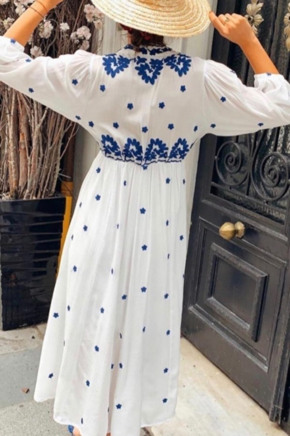 Embroidered White Blue Dress