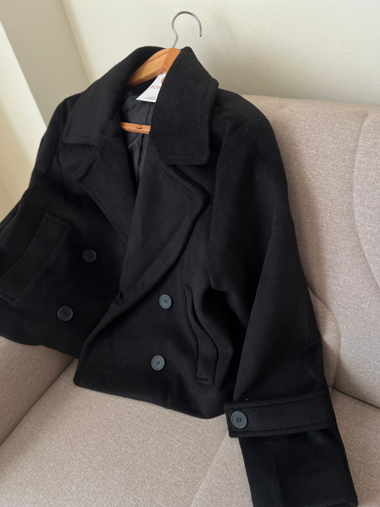 Black Double-Breasted Wool Coat