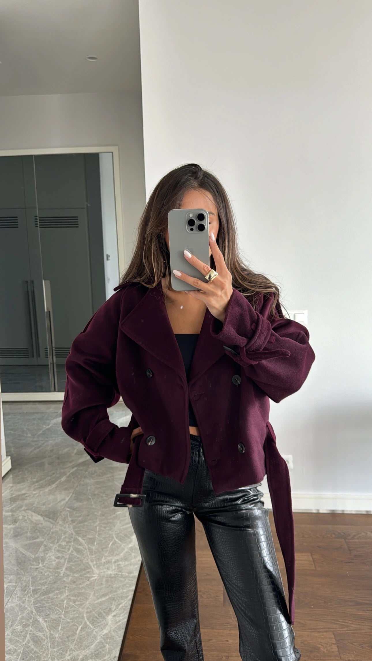 Burgundy Wool Belted Coat