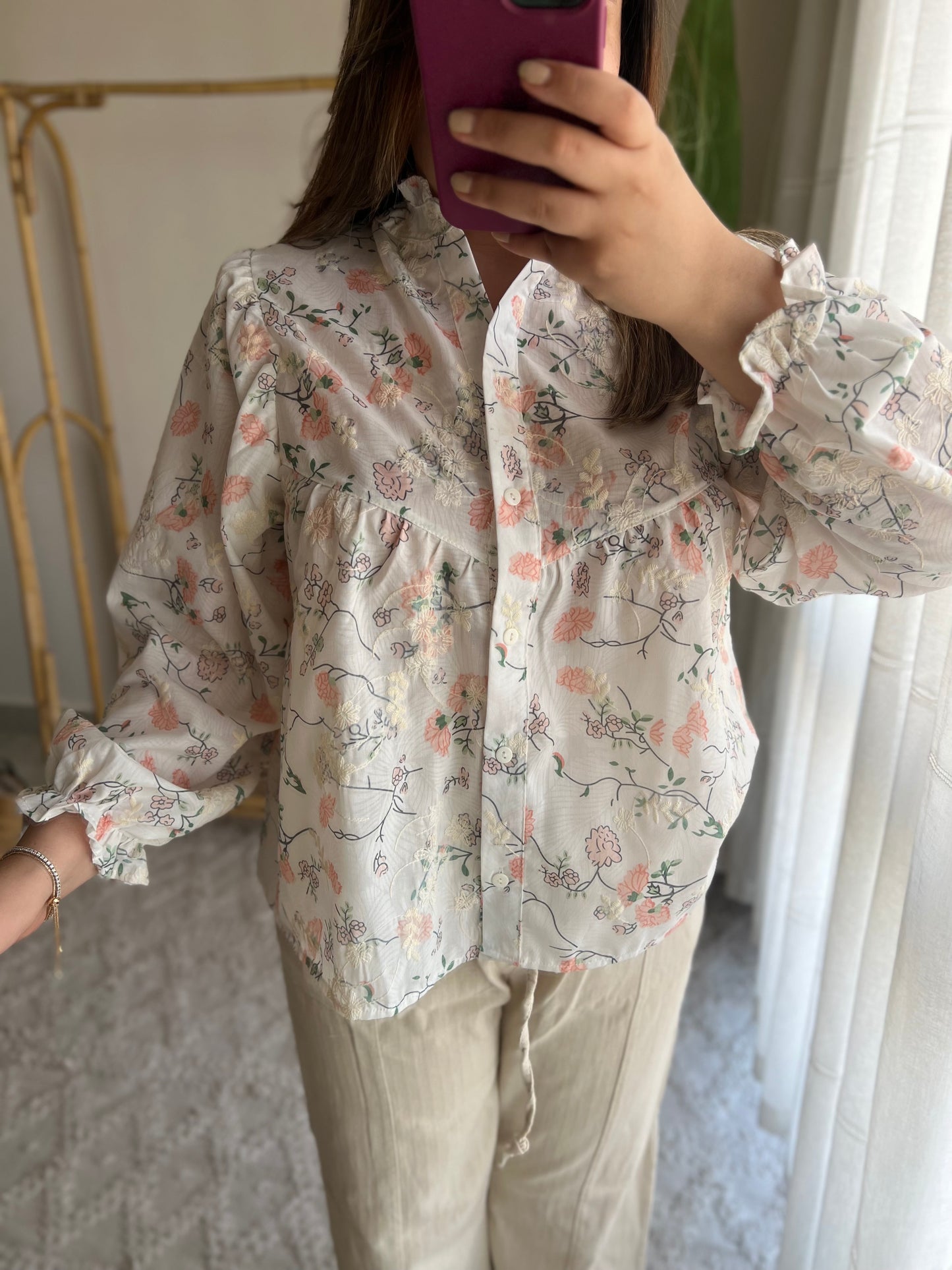 Pink Embroidered Floral Blouse
