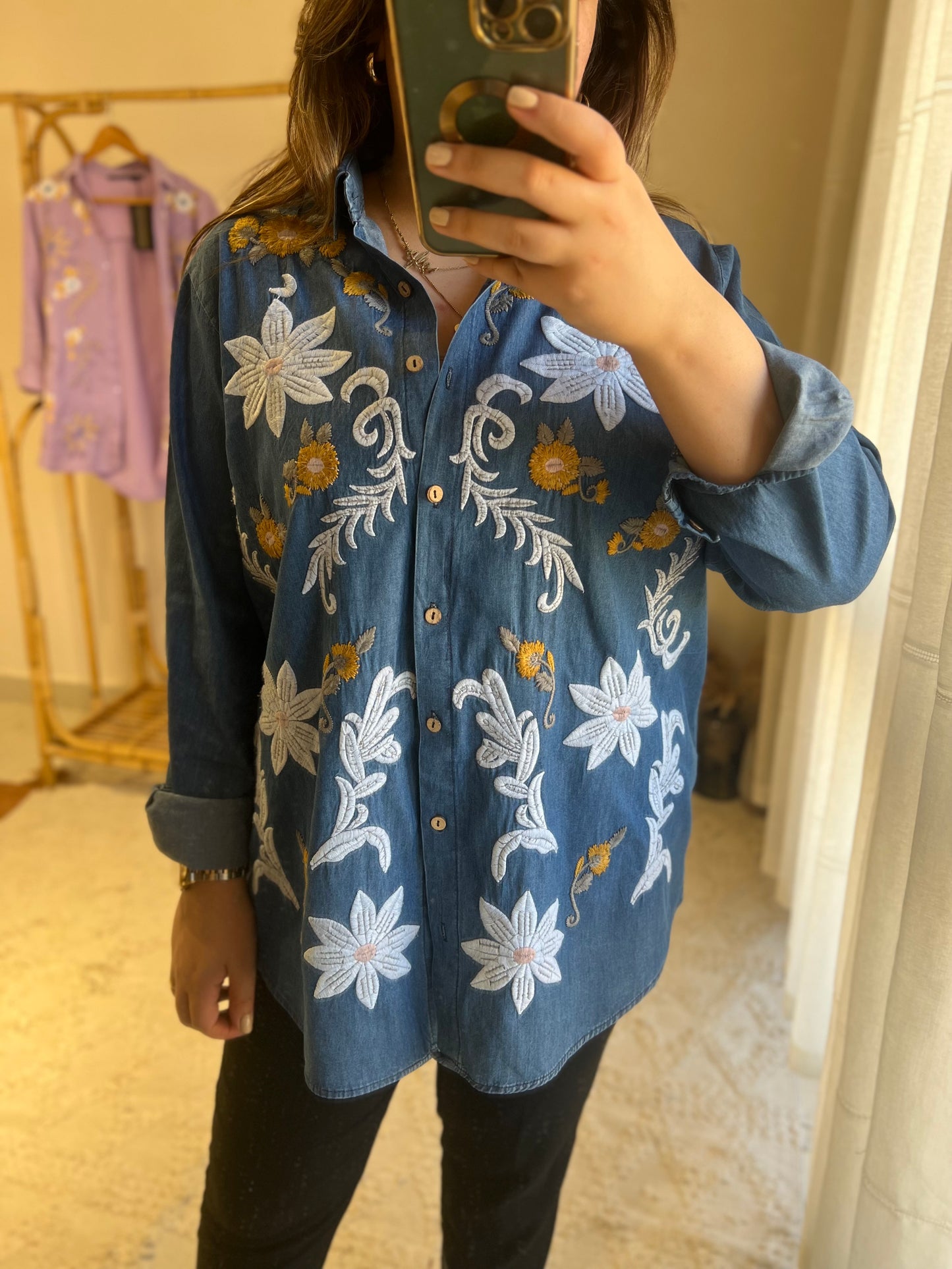 Cotton Jeans Embroidered Shirt
