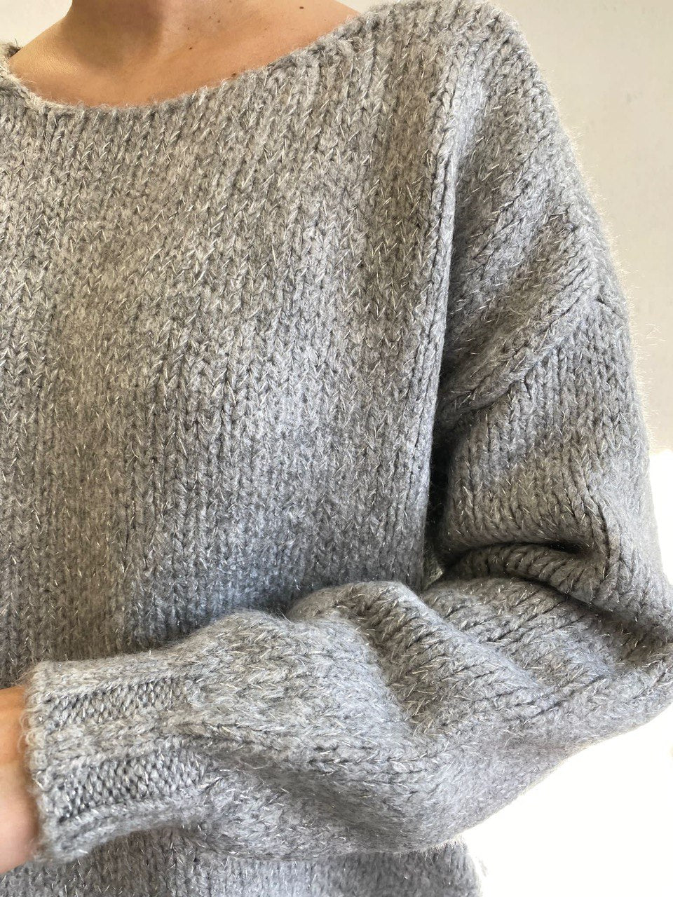 Grey Mohair Pullover With Silver Threads