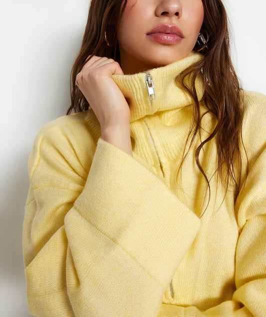 Yellow Half Zip Pullover With Bell Sleeves