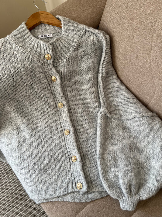 Italian Grey Triko Cardigan With Golden Buttons