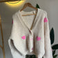 Beige X Pink Hearts Triko Cardigan