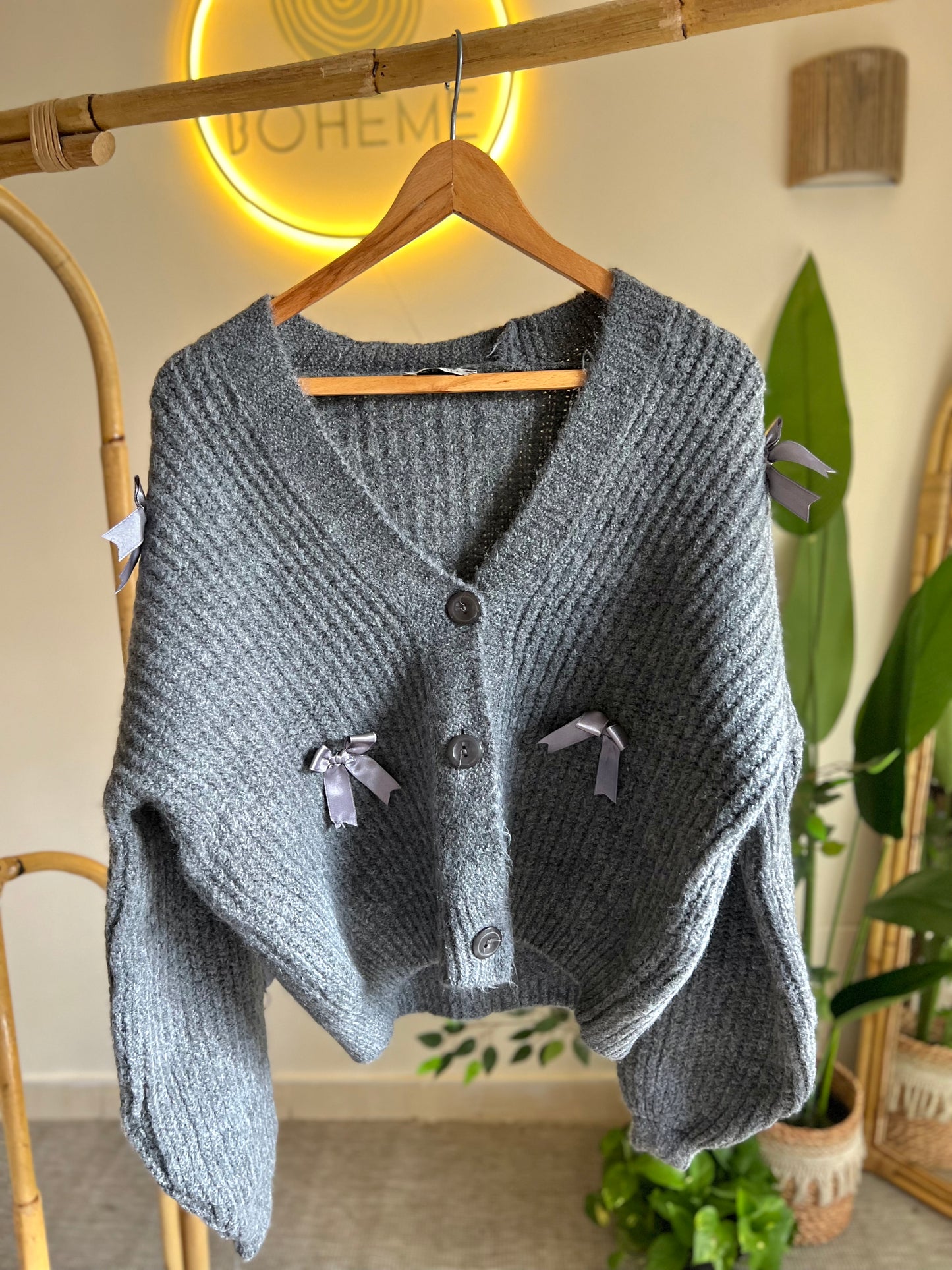 Grey Bow Triko Cardigan