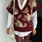 Embroidered Burgundy Multicolored Triko Vest