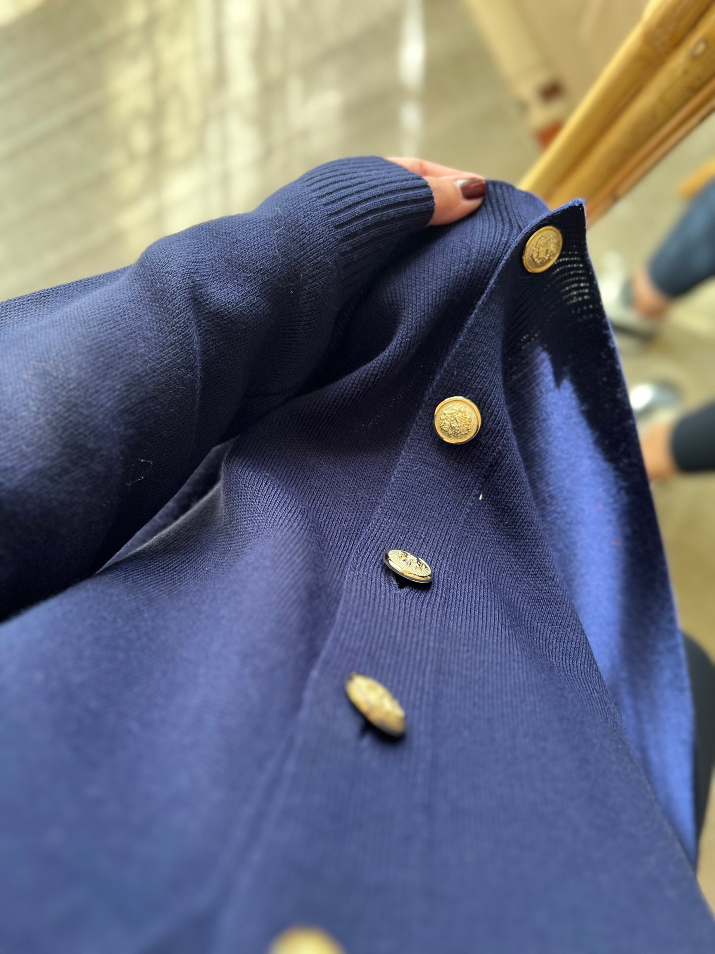 Navy Oversized Cardigan With Golden Buttons