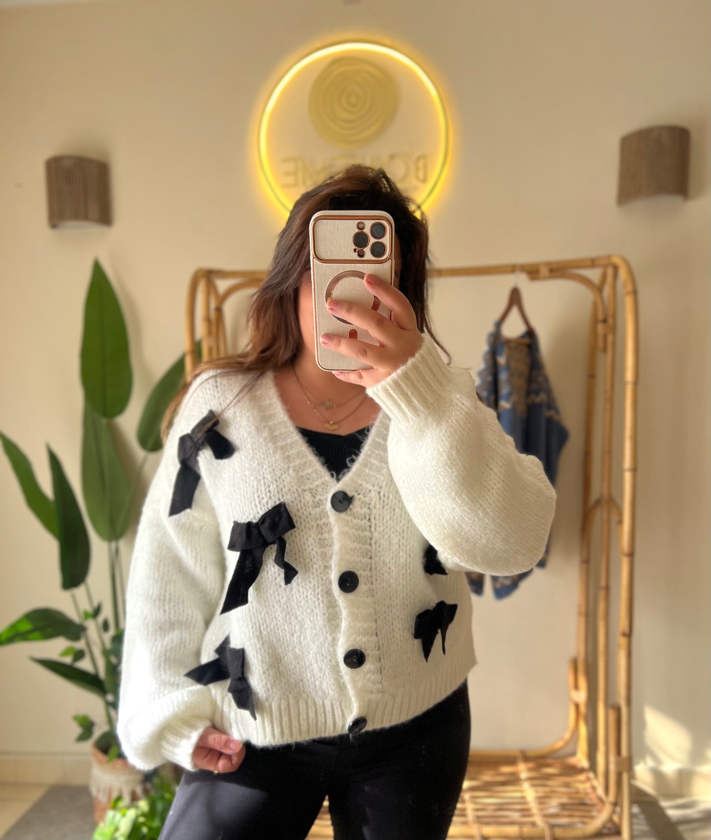 Off White Cardigan With Bow Details