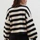 Stripped Black X White Cardigan With Golden Buttons