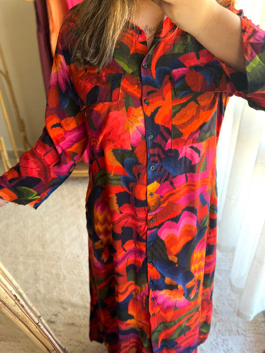 Multicolored Paint Shirt Dress With Pockets