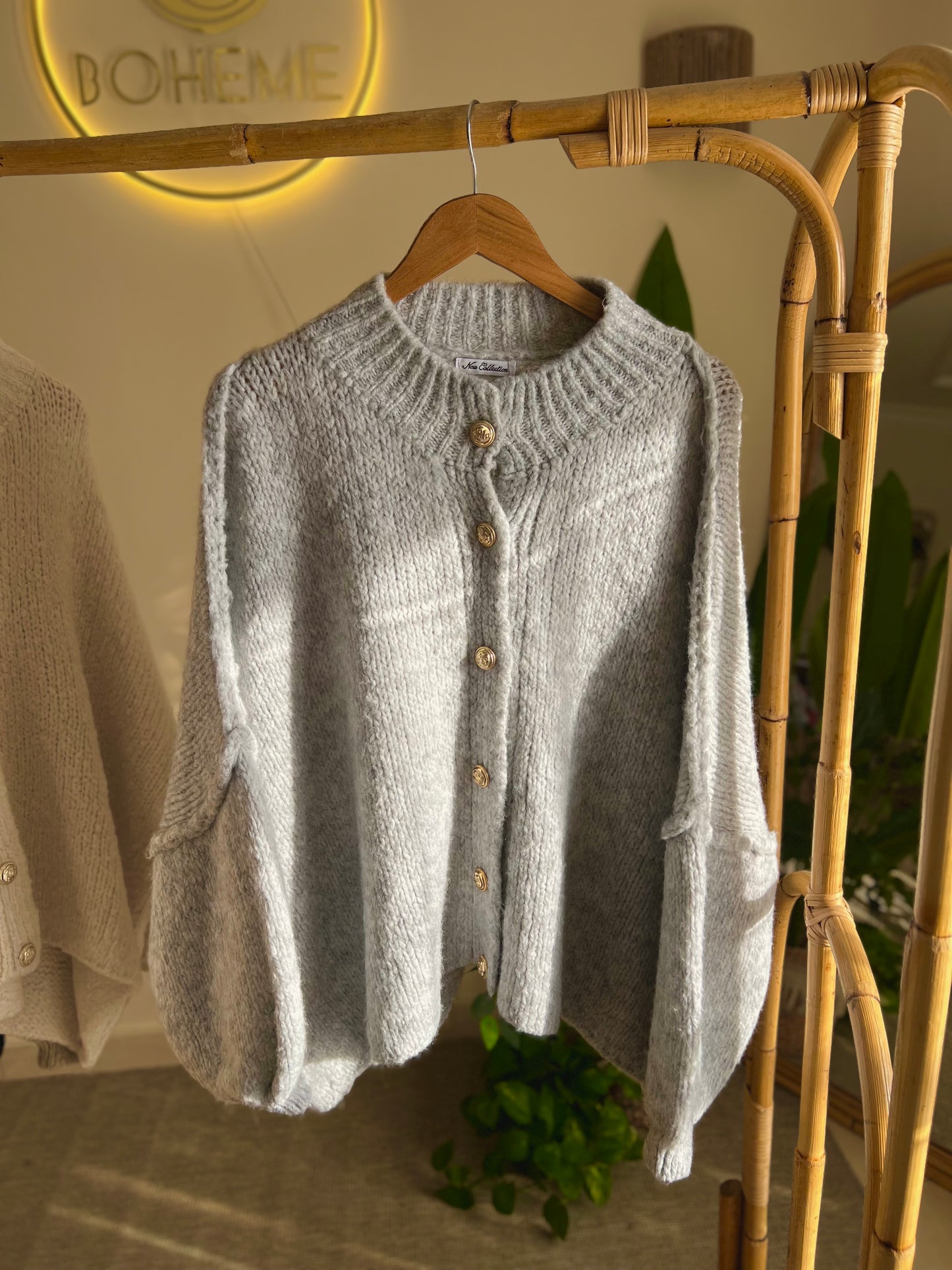 Italian Grey Triko Cardigan With Golden Buttons