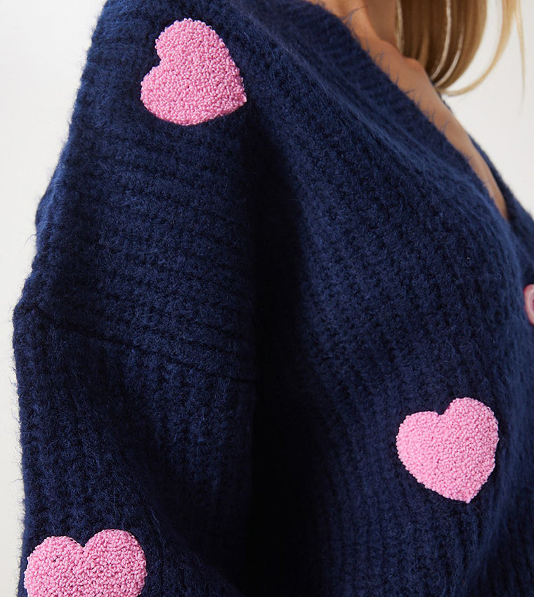 Navy X Pink Hearts Triko Cardigan