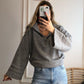 Grey Half Zip Pullover With Bell Sleeves