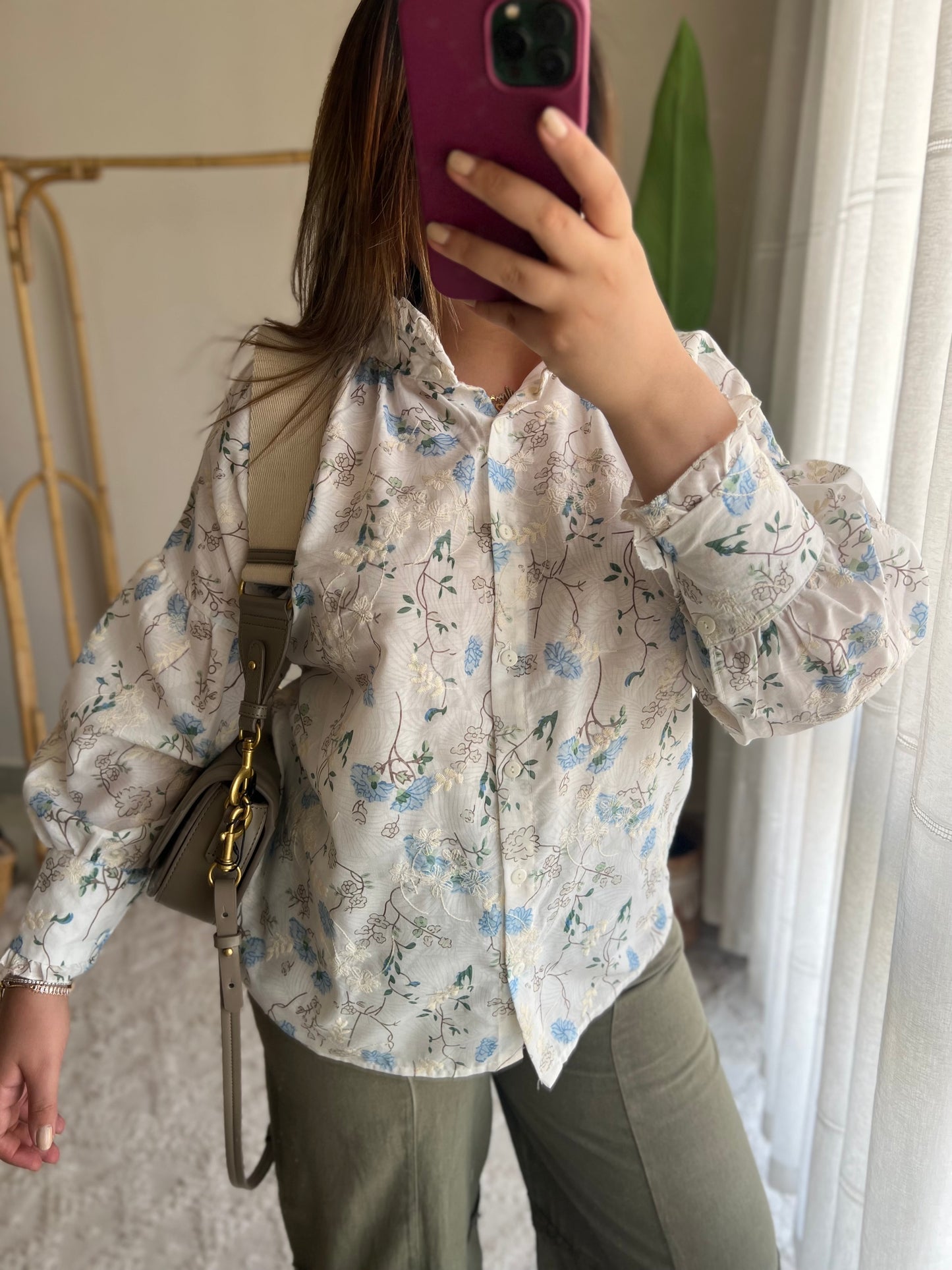 Blue Embroidered Floral Blouse