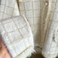 Italian Tweed Blazer Jacket With Pearl Buttons & Fur