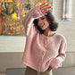 Pink Teddy Fleece Cardigan With Golden Buttons
