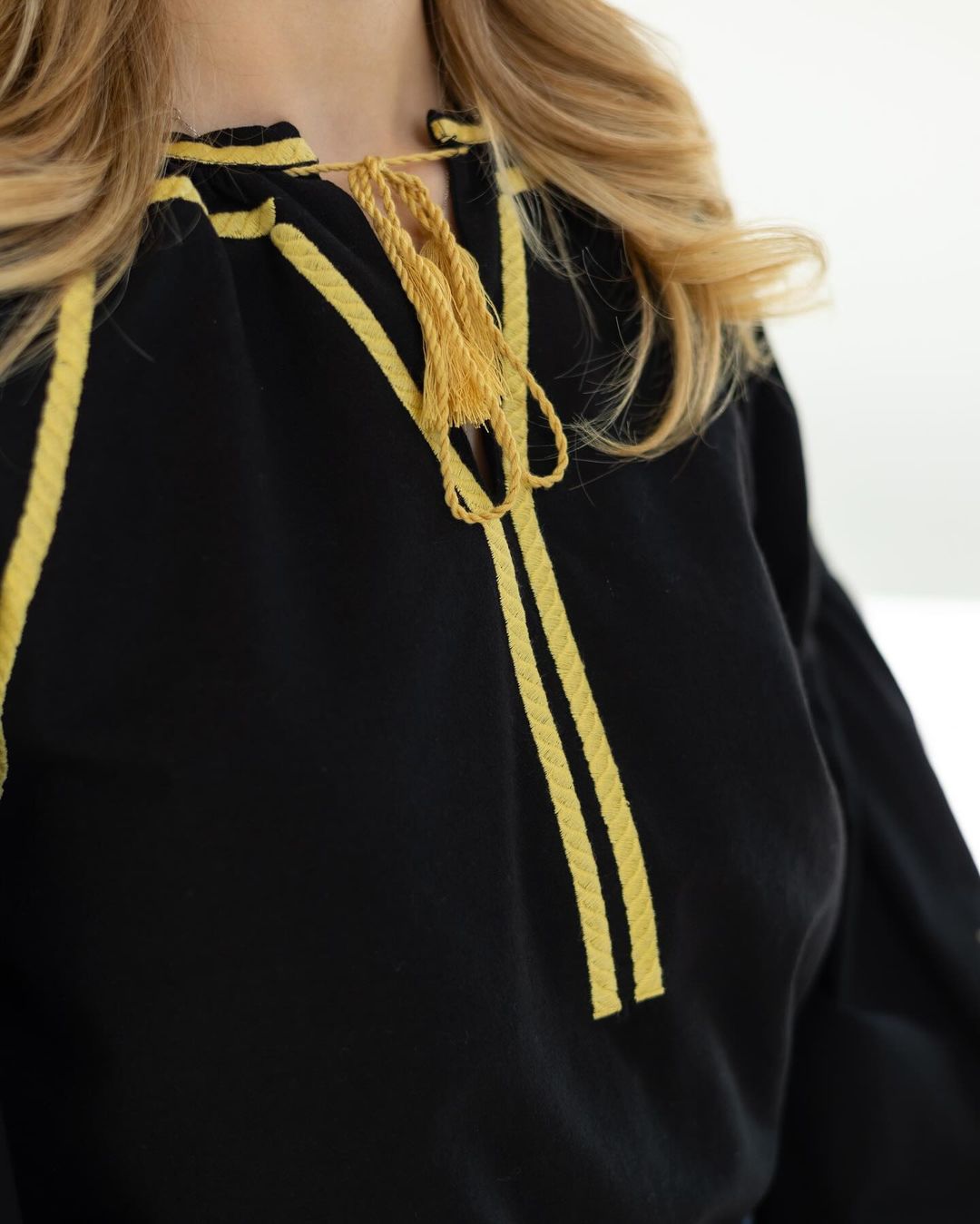 Black Golden Embroidered Tasseled Blouse