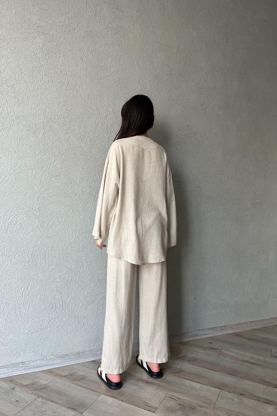 Linen Greige Boho Kimono Tasseled Set
