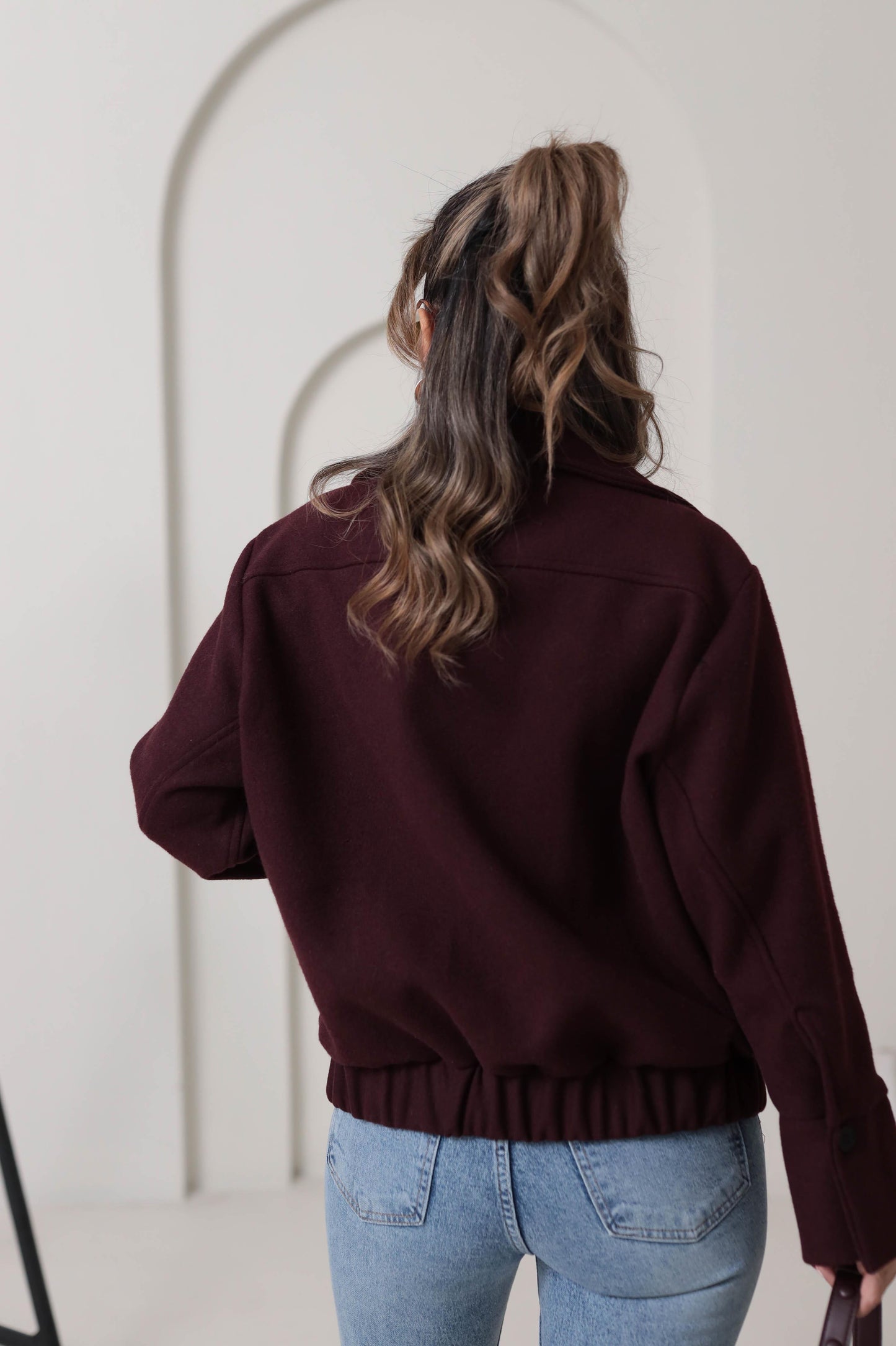 Burgundy Zip Up Wool Jacket