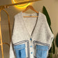 Grey Triko X Denim Cardigan With Pockets