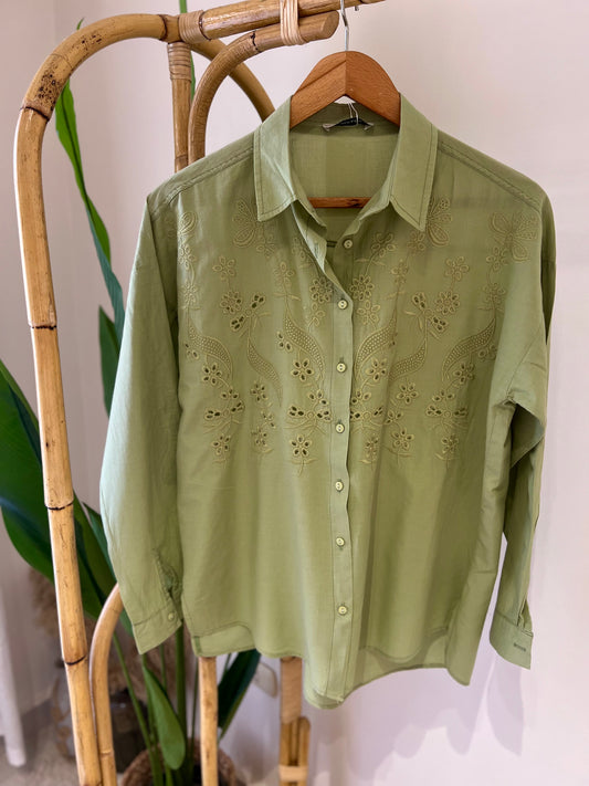 Olive Embroidered Cotton Shirt
