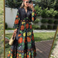 Black X Yellow Floral Pattern Belted Dress