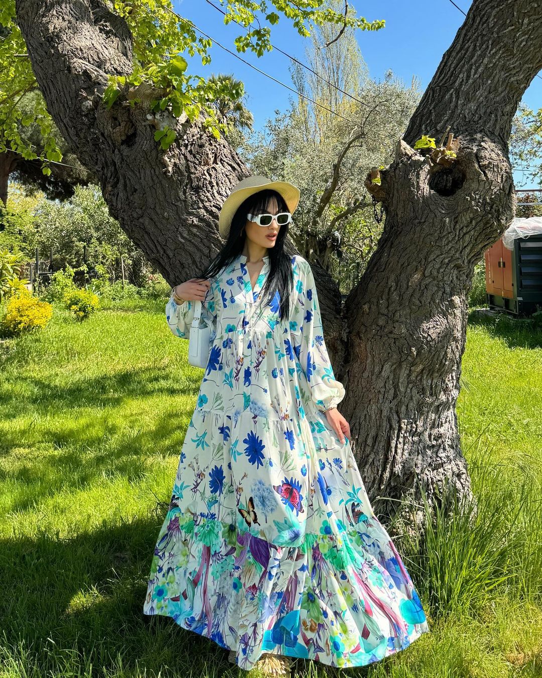 Off White X Blue Floral Wide Dress