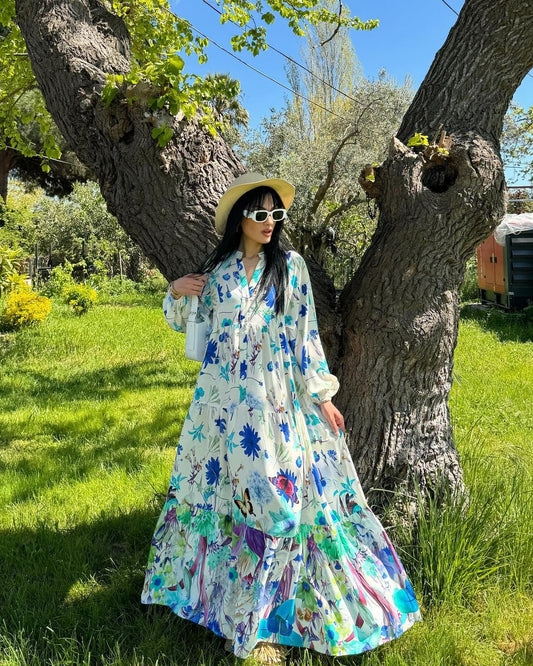 Off White X Blue Floral Wide Dress