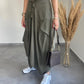 Khaki-Olive Boho Wide Skirt With Tassels