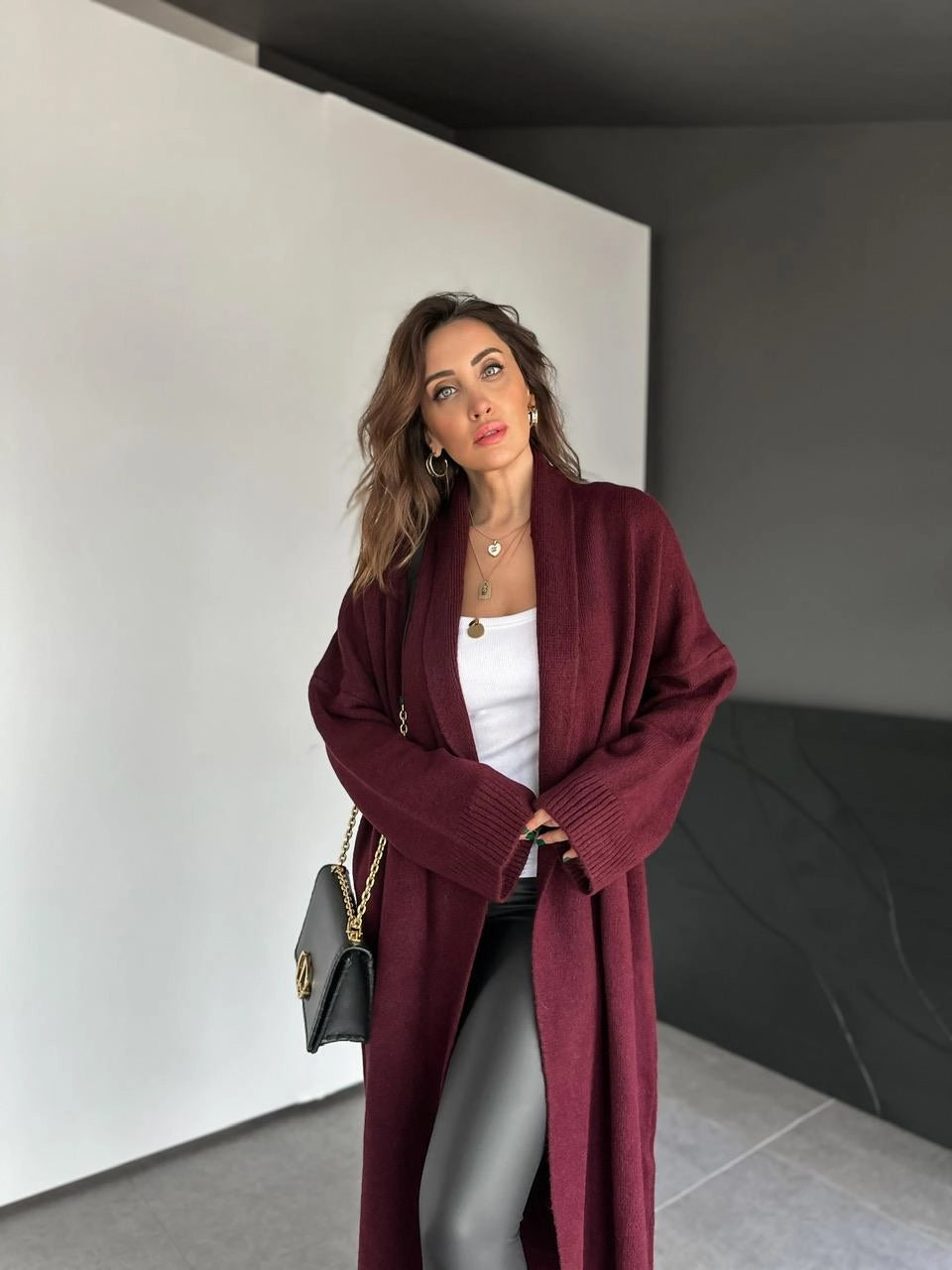 Shawl Collar Burgundy Longline Cardigan (PRE-ORDER)