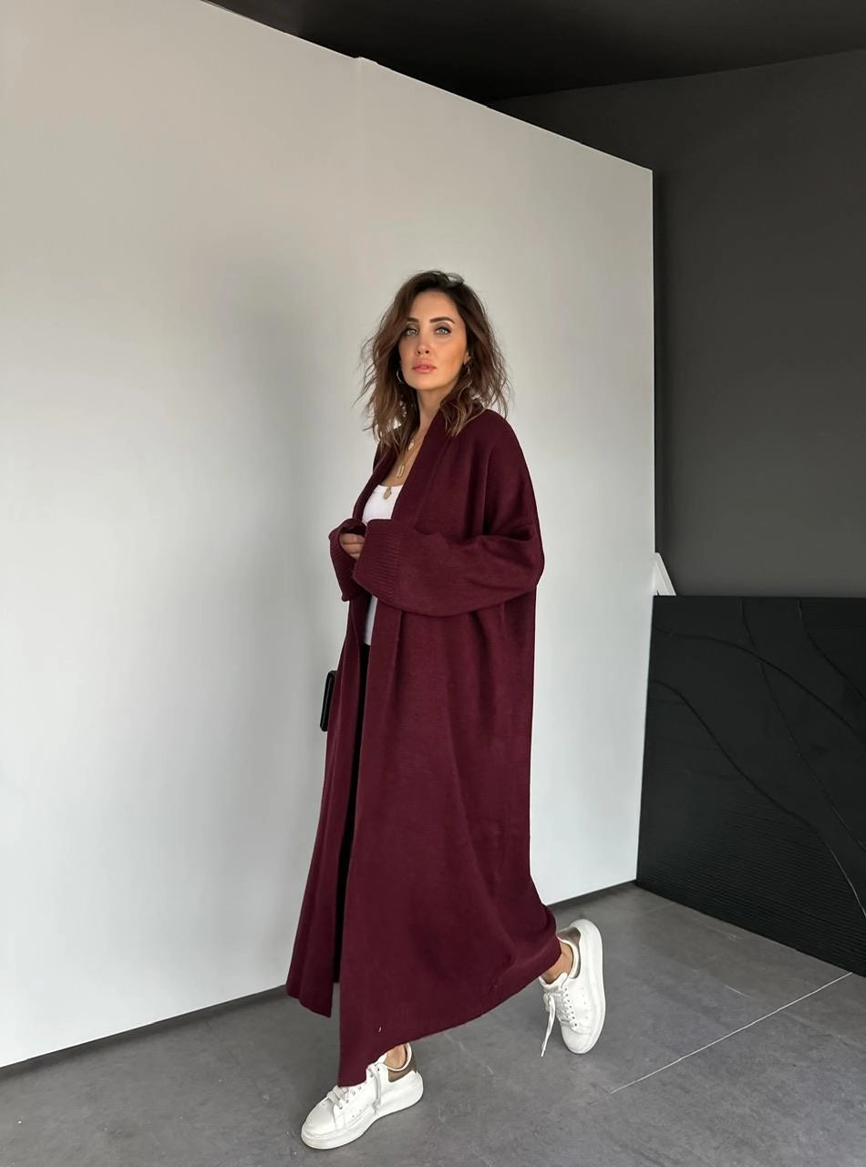 Shawl Collar Burgundy Longline Cardigan (PRE-ORDER)