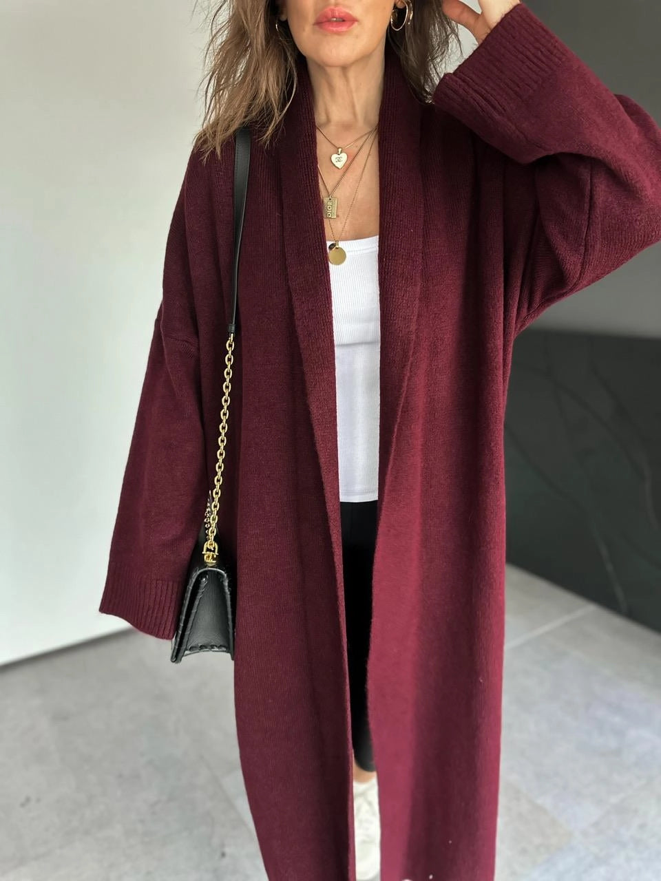 Shawl Collar Burgundy Longline Cardigan (PRE-ORDER)