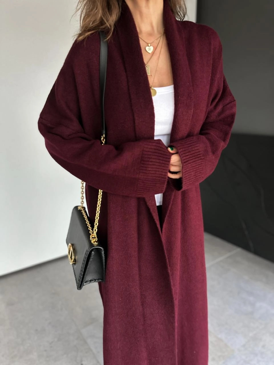 Shawl Collar Burgundy Longline Cardigan (PRE-ORDER)